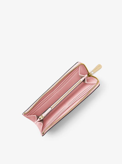 Jet Set Travel Large Saffiano Leather Quarter-Zip Wallet Powder Blush Powder Blush