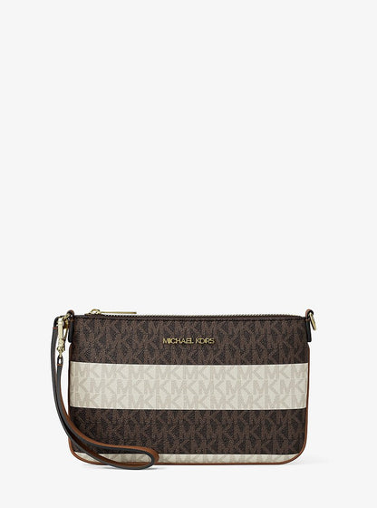 Jet Set Travel Small Striped Signature Logo Convertible Wristlet Vanilla-Luggage Vanilla-Luggage
