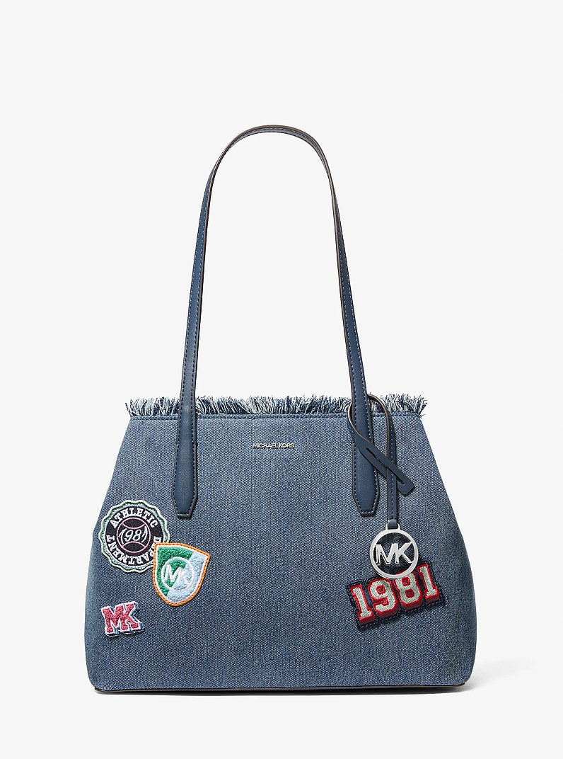 Avalon Medium Embellished Denim Convertible Tote Bag Washed Denim Washed Denim