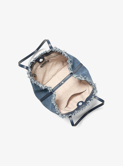 Avalon Medium Embellished Denim Convertible Tote Bag Washed Denim Washed Denim