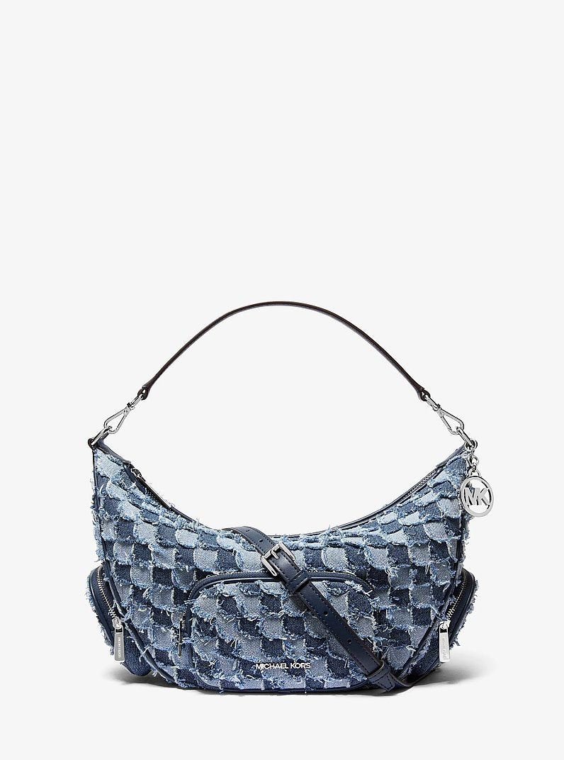 Merritt Medium Patchwork Denim Convertible Shoulder Bag Washed Denim Washed Denim