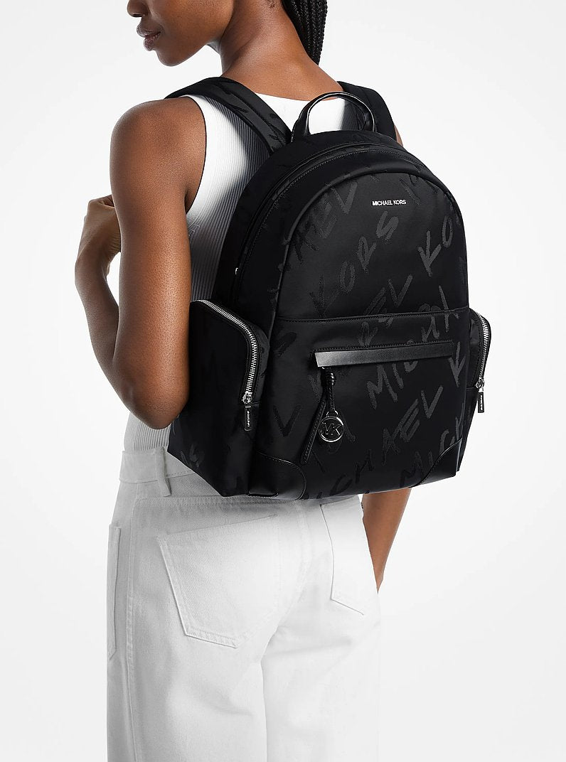 Prescott Large Printed Nylon Backpack Black Black