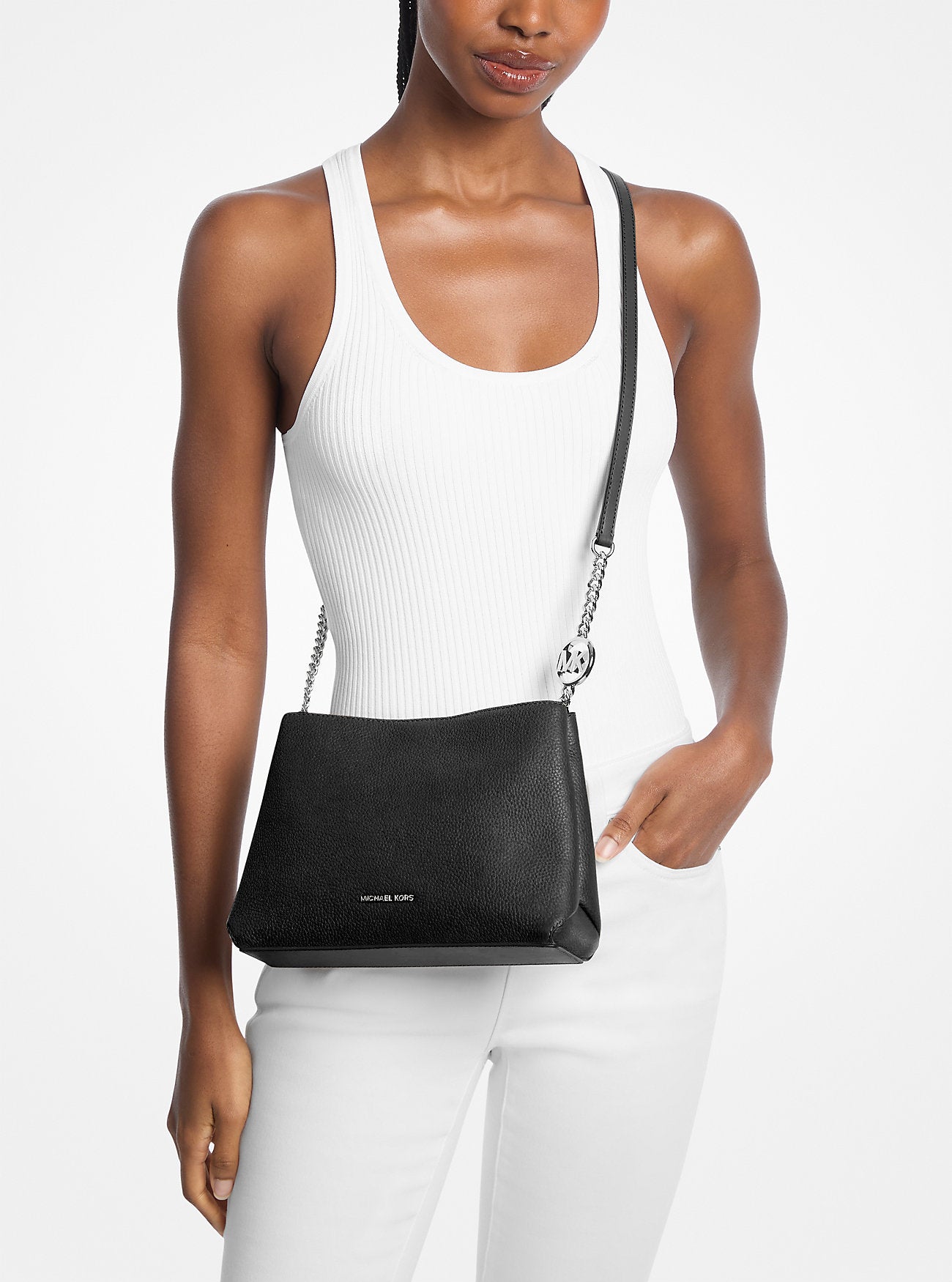 Christina Small Pebbled Leather Crossbody Bag Black Black