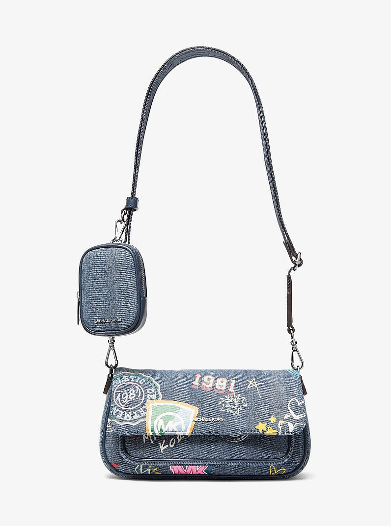 Jet Set Travel Small Embellished Denim Crossbody Bag With Pouch Washed Denim Washed Denim