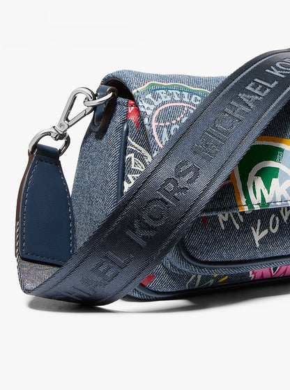 Jet Set Travel Small Embellished Denim Crossbody Bag With Pouch Washed Denim Washed Denim