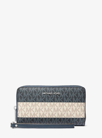 Jet Set Travel Large Striped Signature Logo Smartphone Wallet Navy Navy