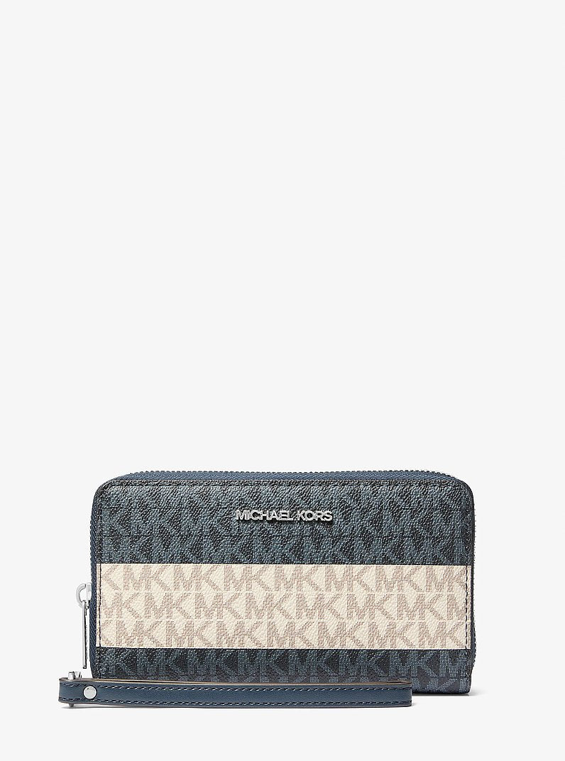 Jet Set Travel Large Striped Signature Logo Smartphone Wallet Navy Navy