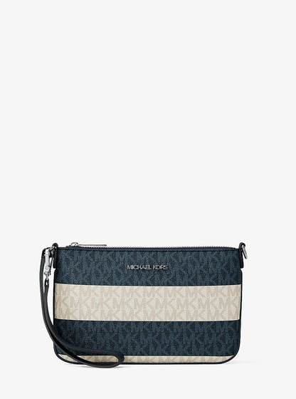 Jet Set Travel Striped Signature Logo Convertible Wristlet Navy Navy