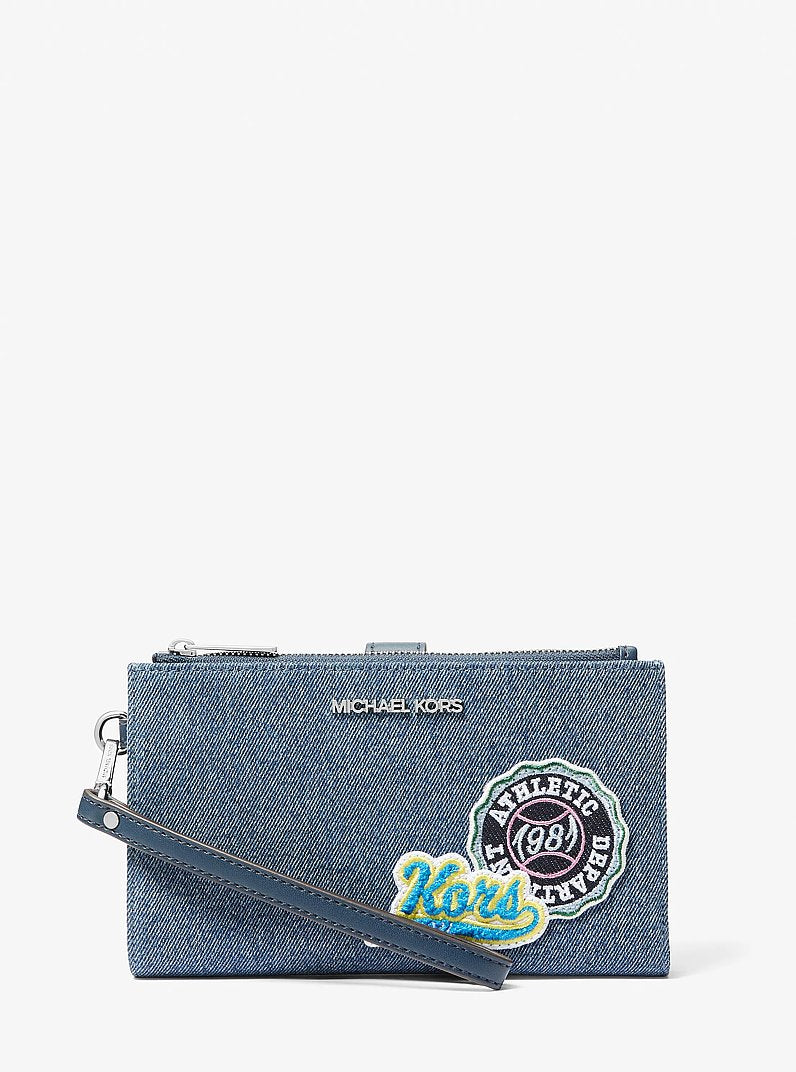 Jet Set Travel Embellished Denim Wristlet Washed Denim Washed Denim