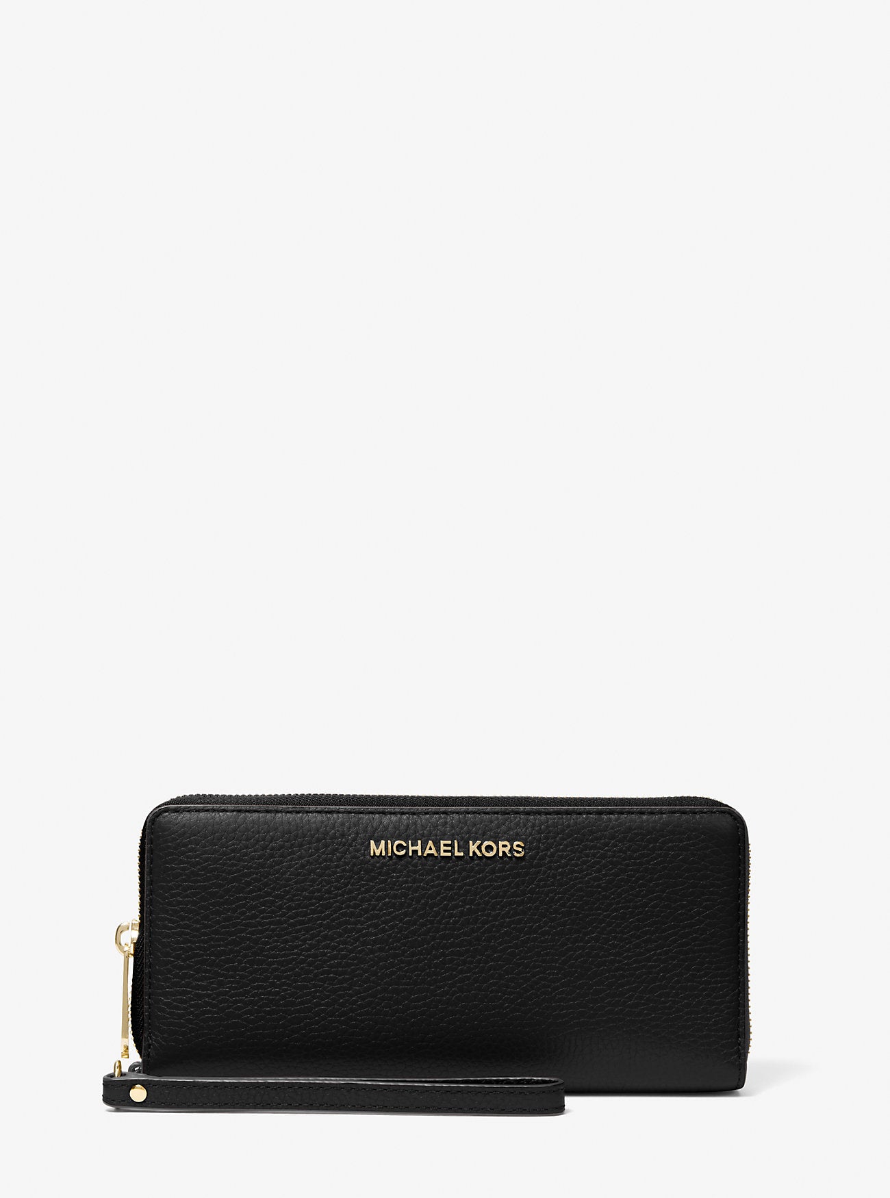 Jet Set Travel Large Pebbled Leather Wristlet Black Black