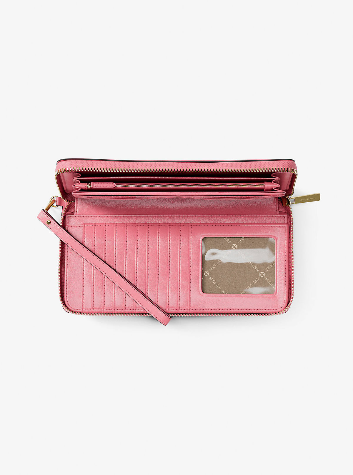 Jet Set Travel Large Pebbled Leather Wristlet Carnation Carnation