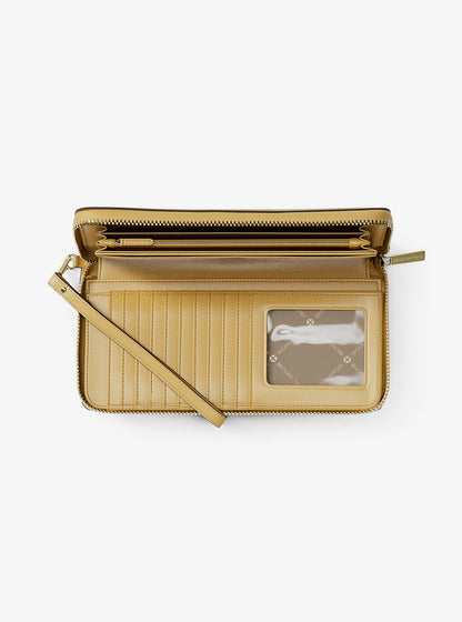 Jet Set Travel Large Pebbled Leather Wristlet Honey Honey
