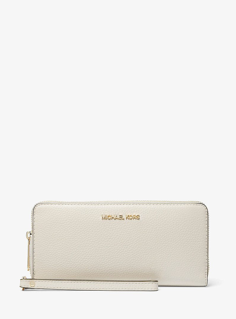 Jet Set Travel Large Pebbled Leather Wristlet Lt Cream Lt Cream