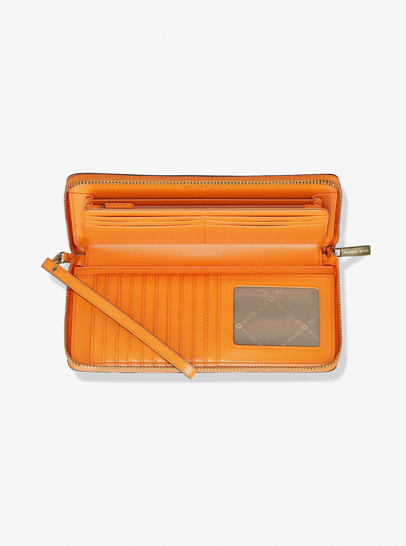 Jet Set Travel Large Pebbled Leather Wristlet Pop Orange Pop Orange