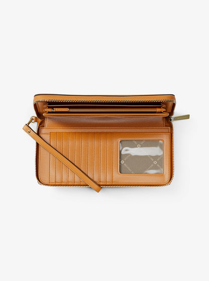 Jet Set Travel Large Pebbled Leather Wristlet Radiant Orange Radiant Orange