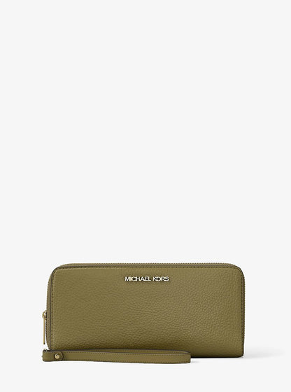 Jet Set Travel Large Pebbled Leather Wristlet Oregano Oregano