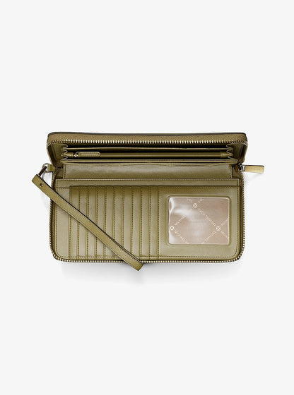Jet Set Travel Large Pebbled Leather Wristlet Oregano Oregano