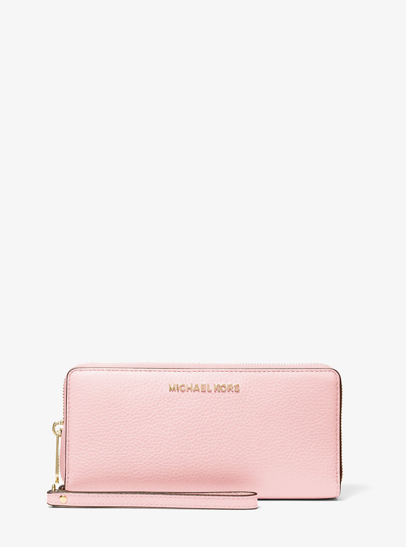 Jet Set Travel Large Pebbled Leather Wristlet Powder Blush Powder Blush