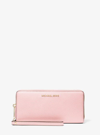 Jet Set Travel Large Pebbled Leather Wristlet Powder Blush Powder Blush