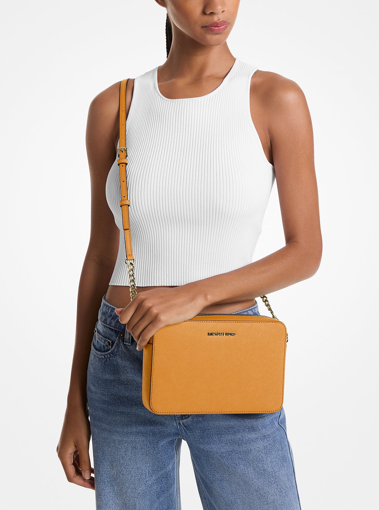 Jet Set Large Saffiano Leather Crossbody Bag Pop Orange Pop Orange