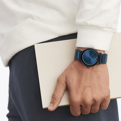 Movado Bold Evolution Men Quartz Blue Dial Analog Stainless Steel Watch 3600510