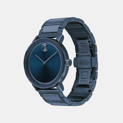 Movado Bold Evolution Men Quartz Blue Dial Analog Stainless Steel Watch 3600510