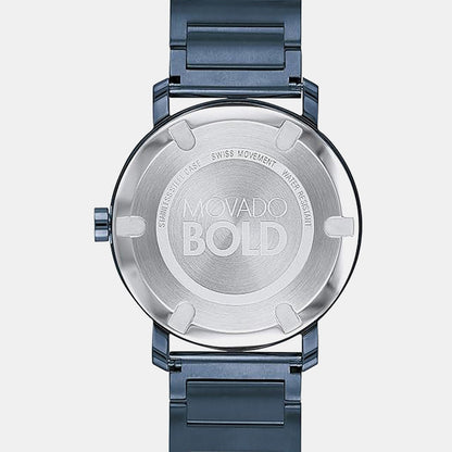 Movado Bold Evolution Men Quartz Blue Dial Analog Stainless Steel Watch 3600510