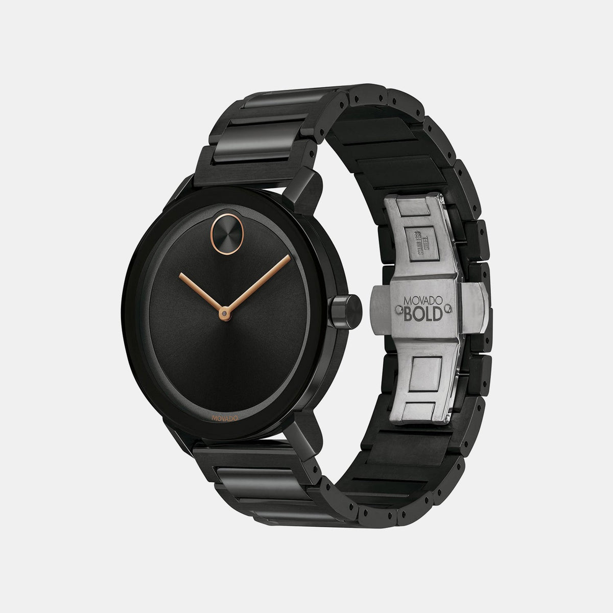 Movado Bold Evolution Men Quartz Black Dial Analog Stainless Steel Watch 3600752
