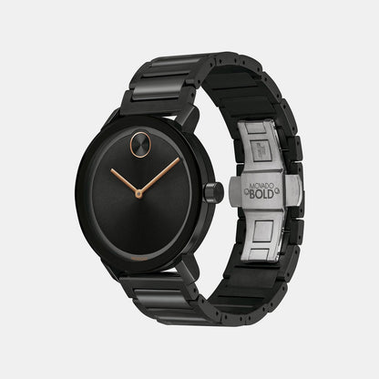 Movado Bold Evolution Men Quartz Black Dial Analog Stainless Steel Watch 3600752
