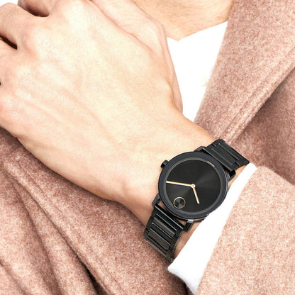 Movado Bold Evolution Men Quartz Black Dial Analog Stainless Steel Watch 3600752