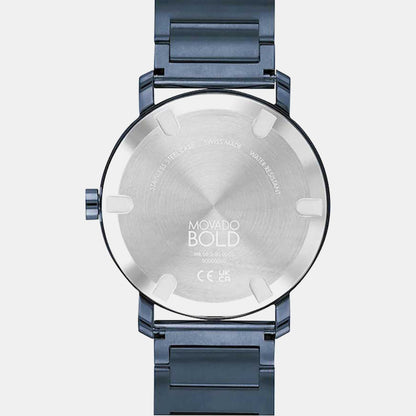 Movado Bold Evolution Men Quartz Blue Dial Analog Stainless Steel Watch 3600797