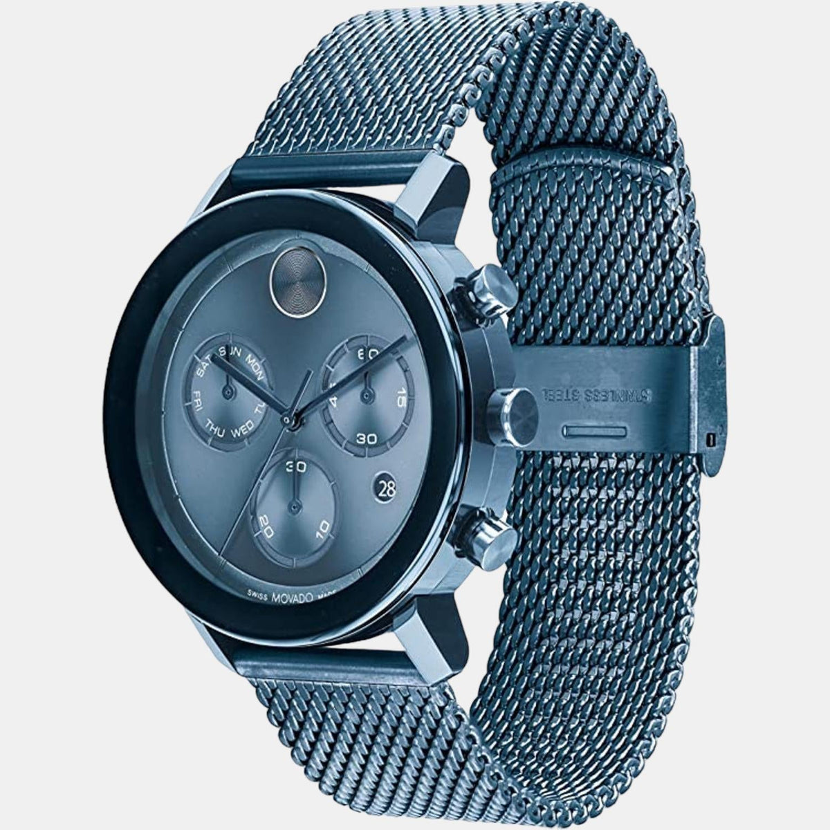 Movado Bold Evolution Men Quartz Blue Dial Chronograph Stainless Steel Watch 3600809