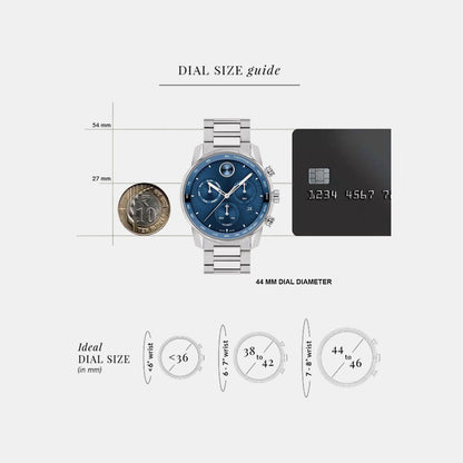 Movado Bold Verso Men Quartz Blue Dial Chronograph Stainless Steel Watch 3600865