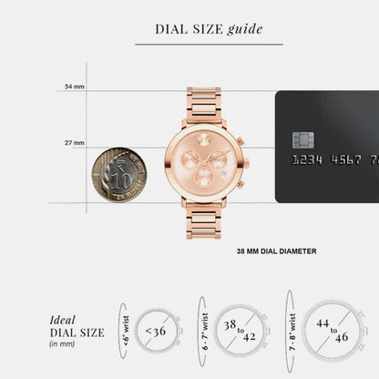 Movado Bold Evolution Women Quartz Rose Gold Dial Chronograph Stainless Steel Watch 3600886