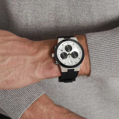 Movado Bold Fusion Men Quartz Silver Dial Chronograph Stainless Steel Watch 3600894