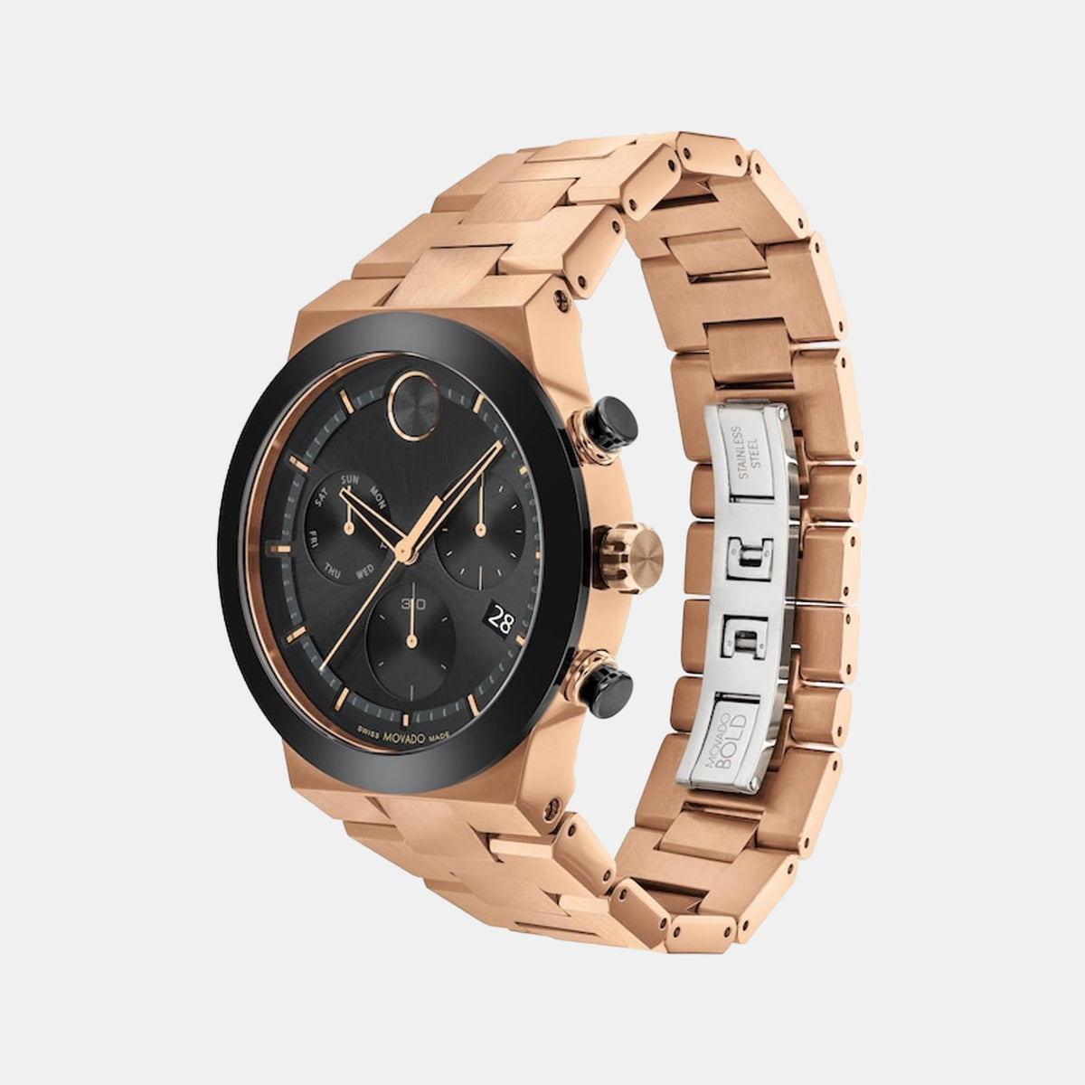 Movado Bold Fusion Men Quartz Black Dial Chronograph Stainless Steel Watch 3600898