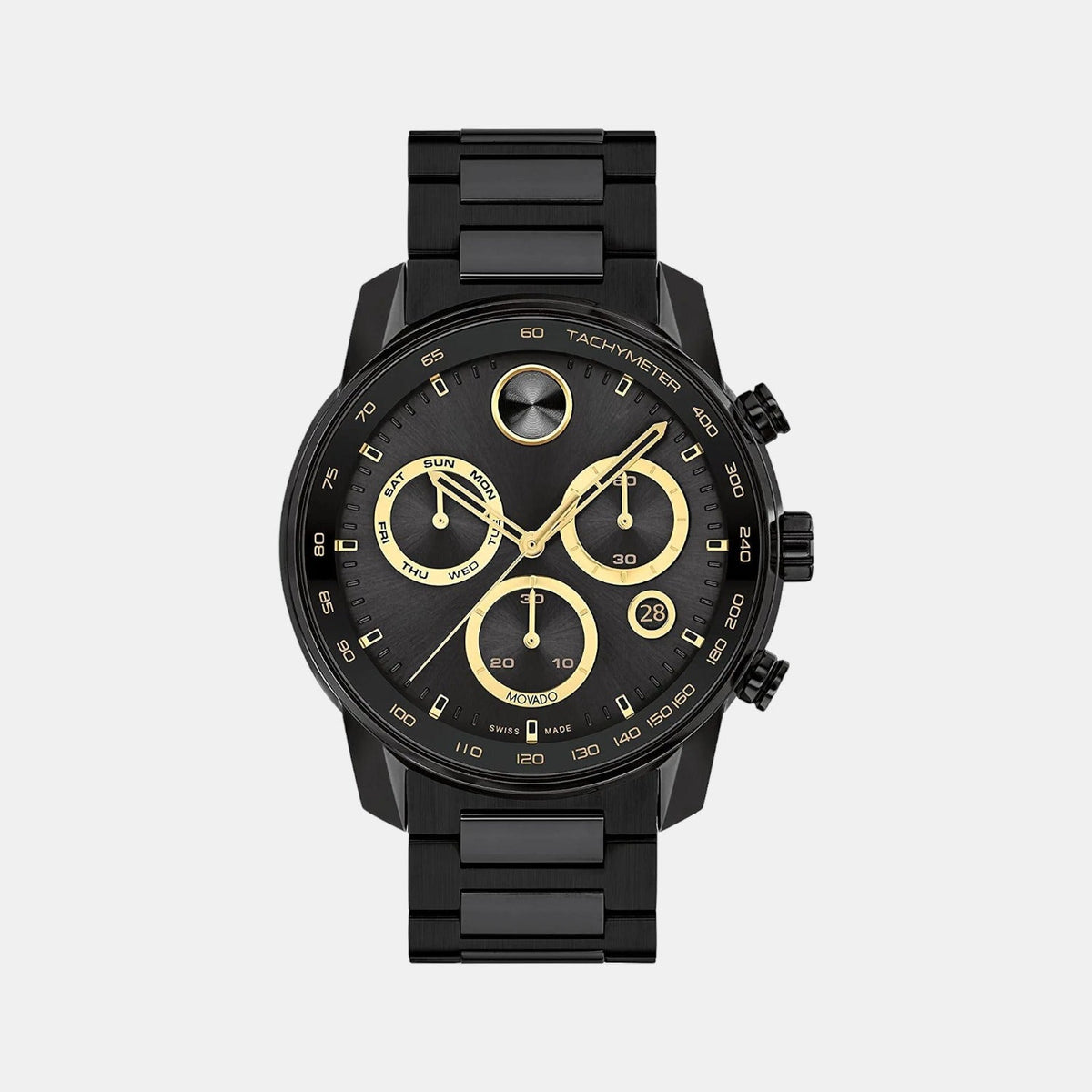 Movado Bold Verso Men Quartz Black Dial Chronograph Stainless Steel Watch 3600906