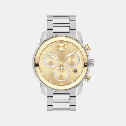 Movado Bold Verso Men Quartz Gold Dial Chronograph Stainless Steel Watch 3600907