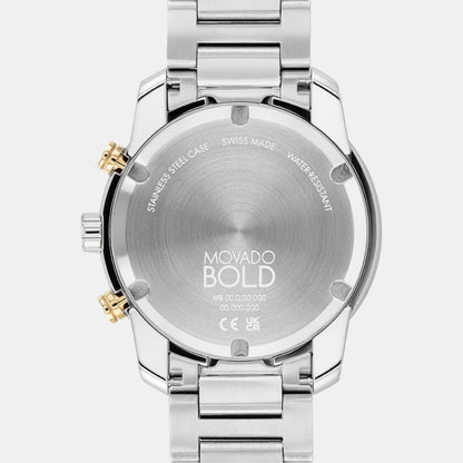 Movado Bold Verso Men Quartz Gold Dial Chronograph Stainless Steel Watch 3600907