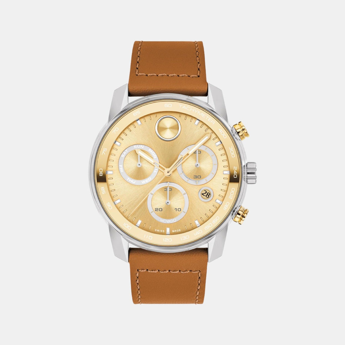 Movado Bold Verso Men Quartz Gold Dial Chronograph Stainless Steel Watch 3600908