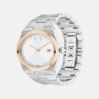 Movado Bold Quest Men Quartz White Dial Analog Stainless Steel Watch 3600972