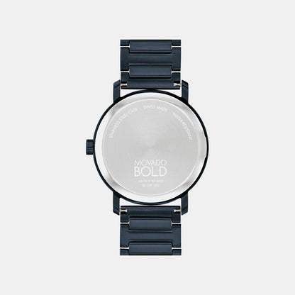 Movado Bold Evolution Men Quartz Blue Dial Analog Stainless Steel Watch 3601097