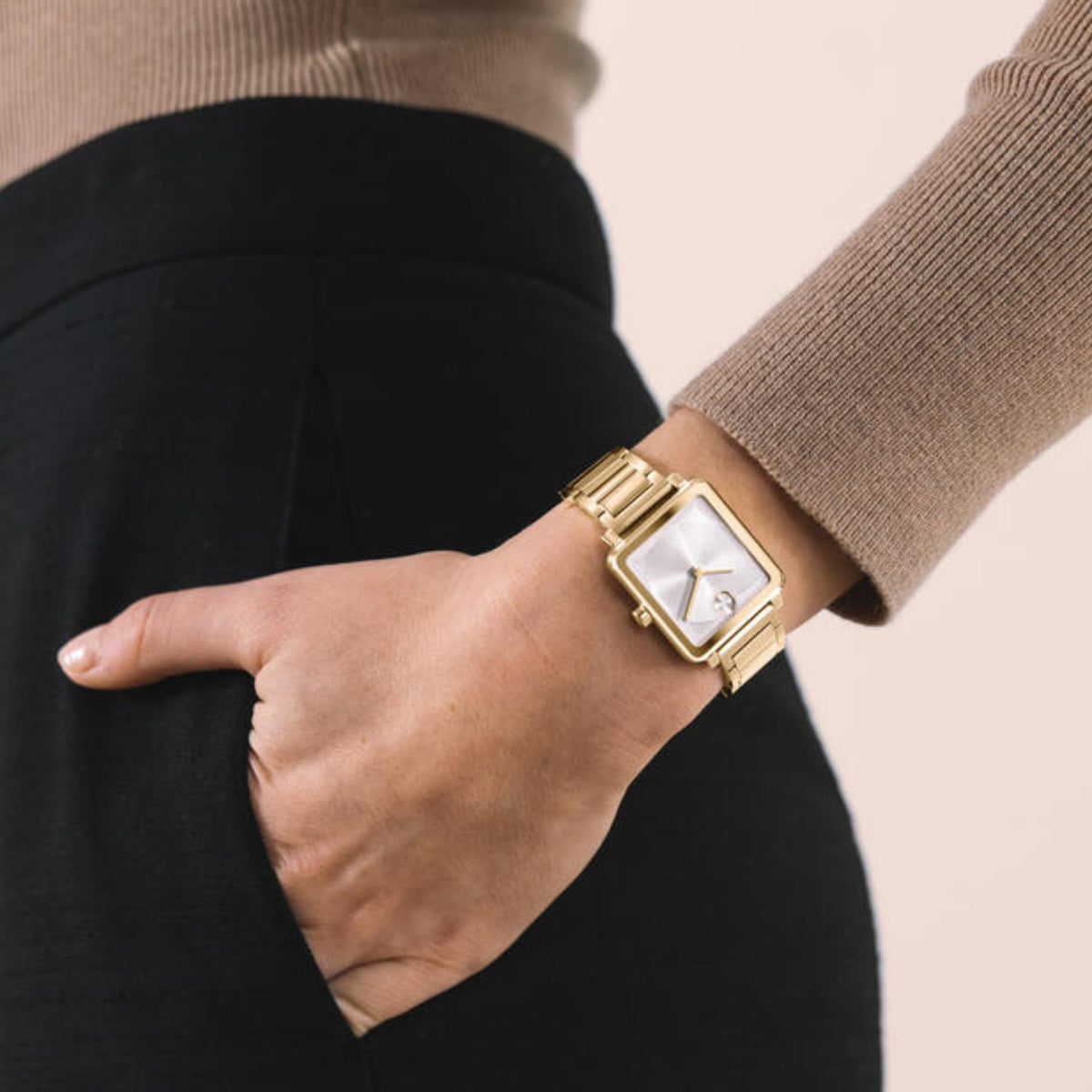 Movado Bold Evolution Women Quartz Rose Gold Dial Analog Stainless Steel Watch 3601163