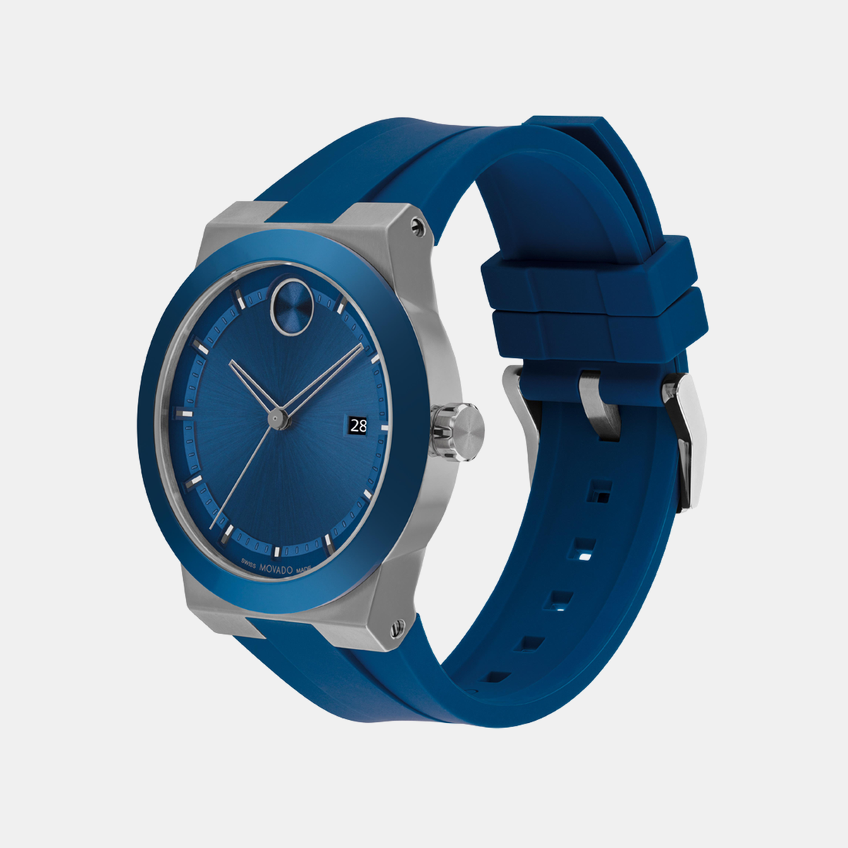 Movado Bold Fusion Men Quartz Blue Dial Analog Silicone Watch 3601192