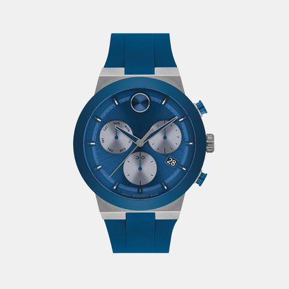 Movado Bold Fusion Men Quartz Blue Dial Chronograph Silicone Watch 3601197