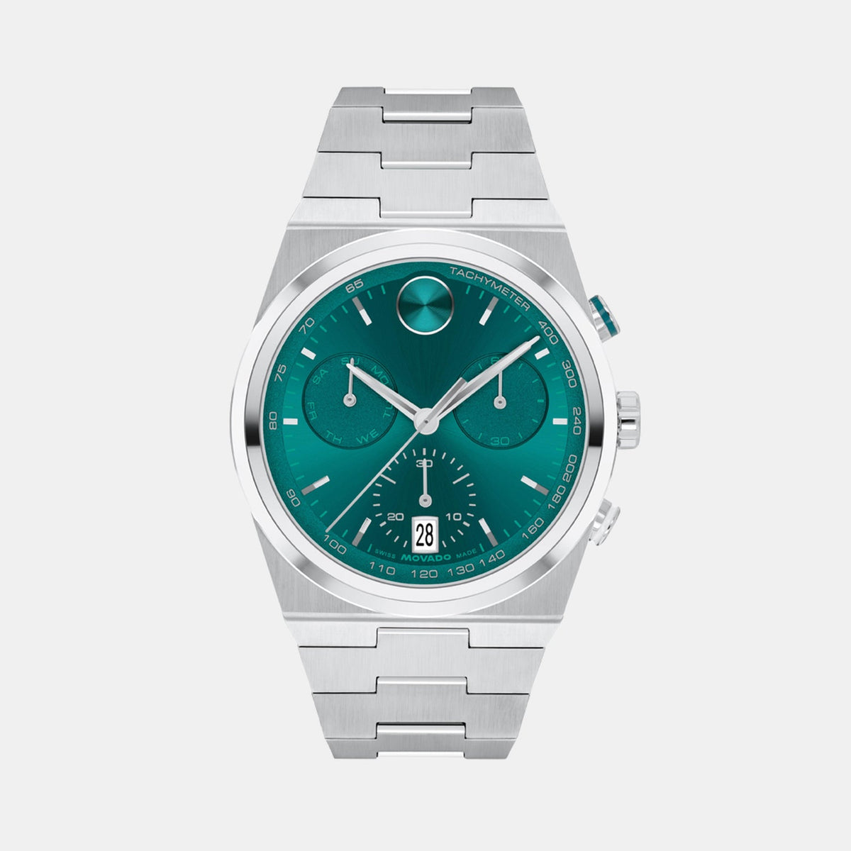 Movado Bold Quest Men Quartz Green Dial Chronograph Stainless Steel Watch 3601200