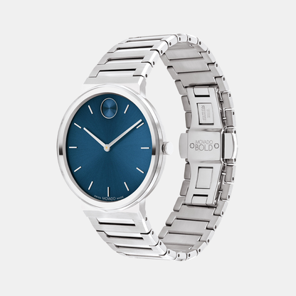 Movado Bold Horizon Men Quartz Blue Dial Analog Stainless Steel Watch 3601201