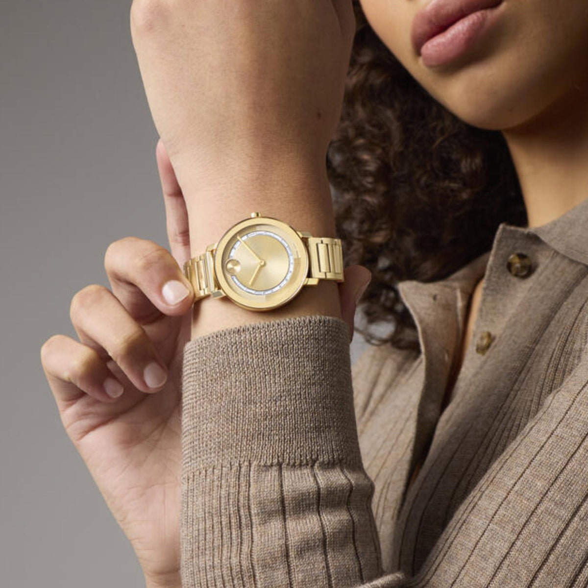 Movado Bold Evolution Women Quartz Gold Dial Analog Stainless Steel Watch 3601218