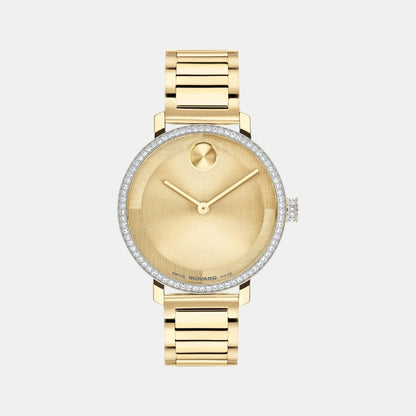 Movado Bold Evolution Women Quartz Gold Dial Analog Stainless Steel Watch 3601225