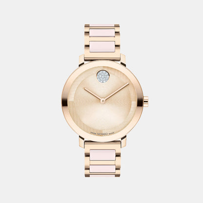 Movado Bold Evolution Women Quartz Gold Dial Analog Stainless Steel Watch 3601237